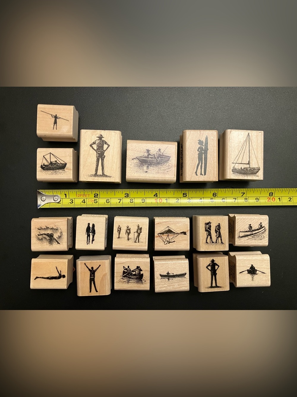 Wooden Camping and Outdoor Scene Stamp Set - Natural Wood